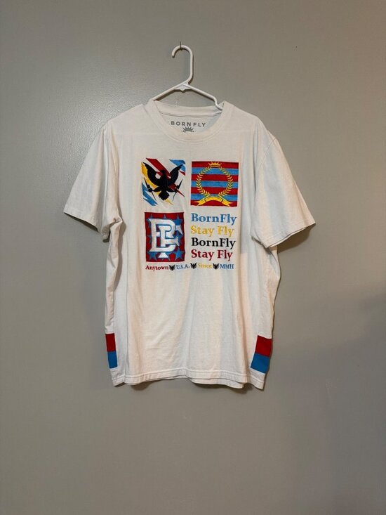 Born Fly Other - Born Fly Mens Graphic Tee 2X White With Multicolor Embroidery Streetwear